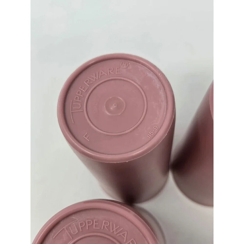 VINTAGE TUPPERWARE SET OF 4 TALL TUMBLERS DUSTY ROSE PINK 12 OZ DRINKWARE 1990S